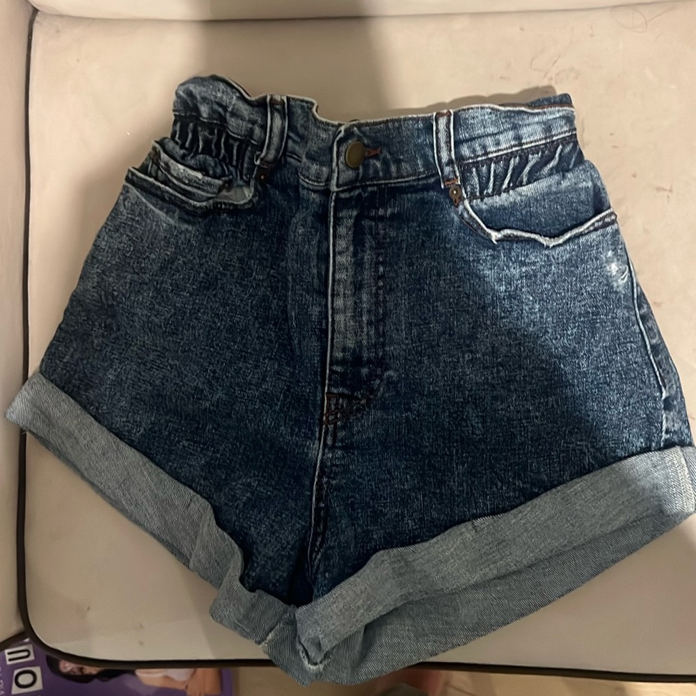Denim paper bag shorts